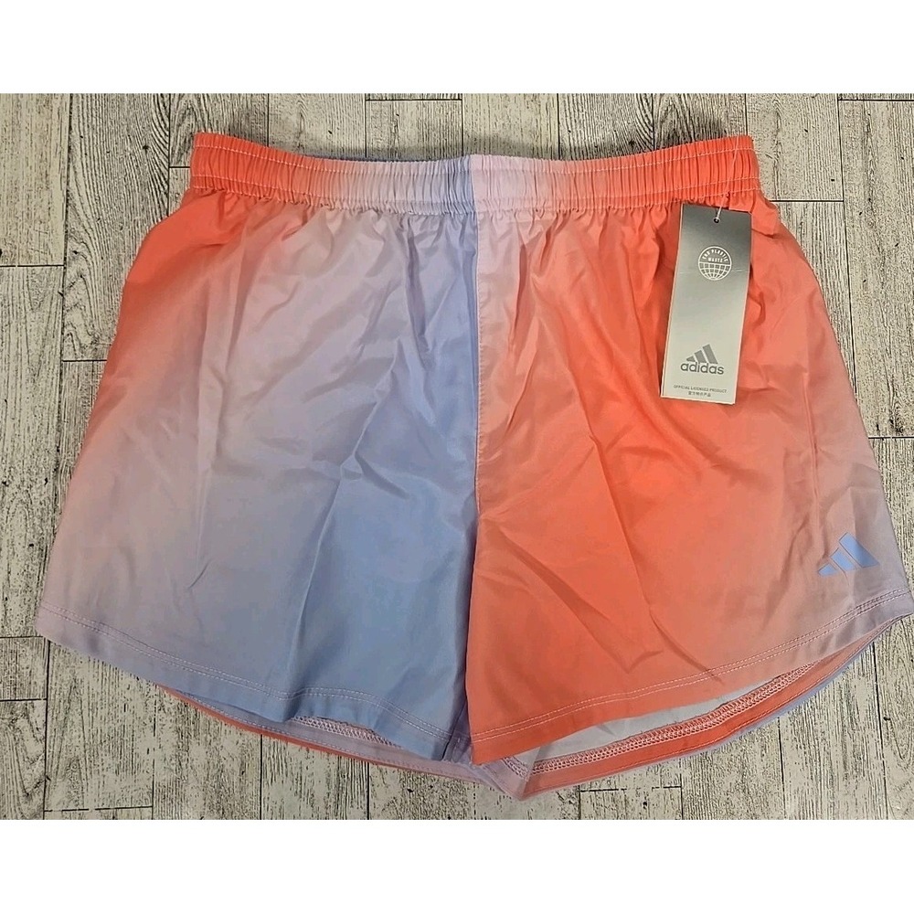 Adidas Shorts LARGE (14) Girls Aeroready Ombre Lavender Orange Lined NEW